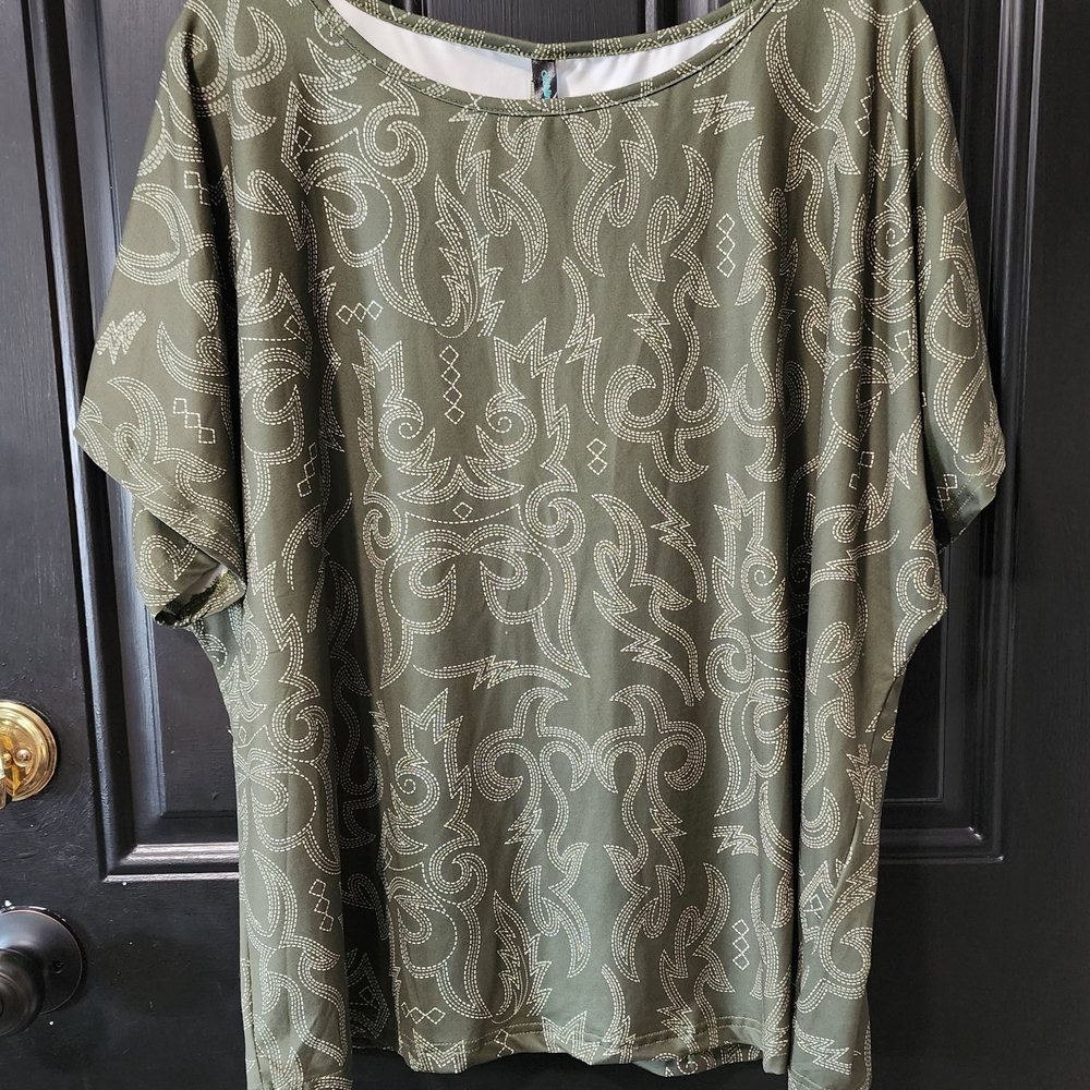 Olive Green Patterned Women's Top